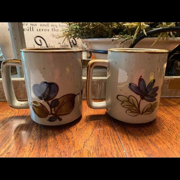 2x Vintage Boho Fall CERAMIC COFFEE MUGS - Picture 4 of 4